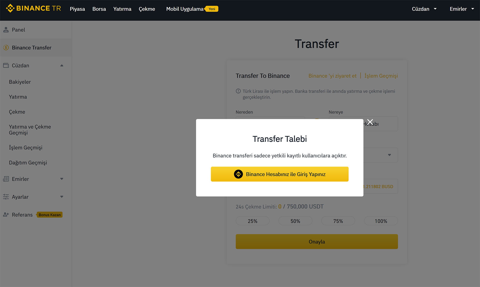 Binance TR ‘den Binance Globale Para Aktarma